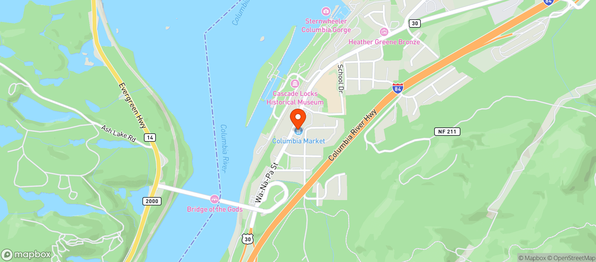 Map showing Columbia Market - Cascade Locks