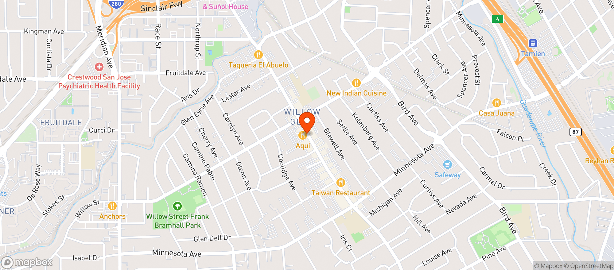 Map showing Aqui Taqueria
