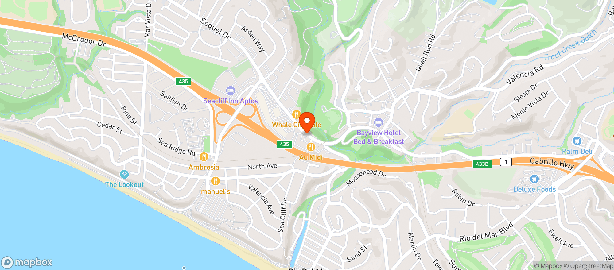 Map showing Showtime Pizzeria