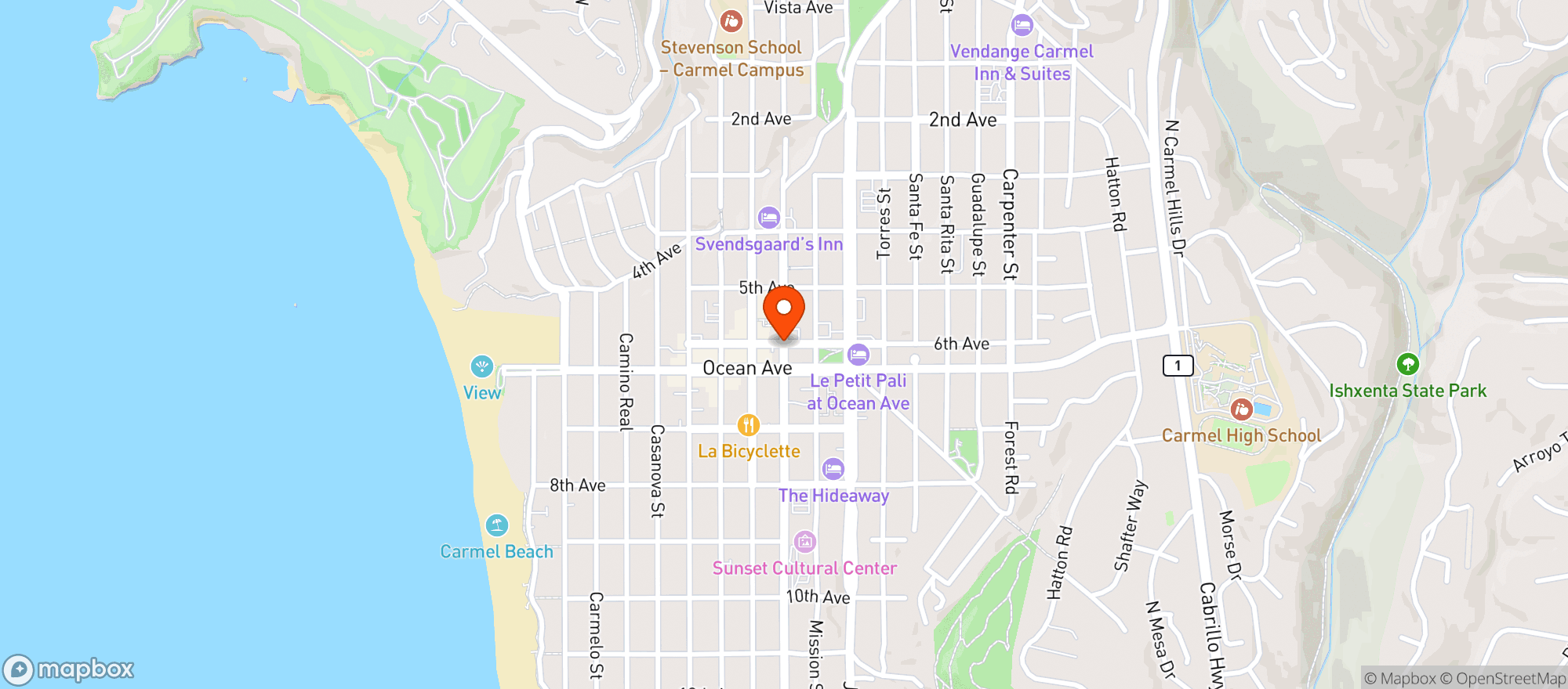 Map showing Social Hour Carmel