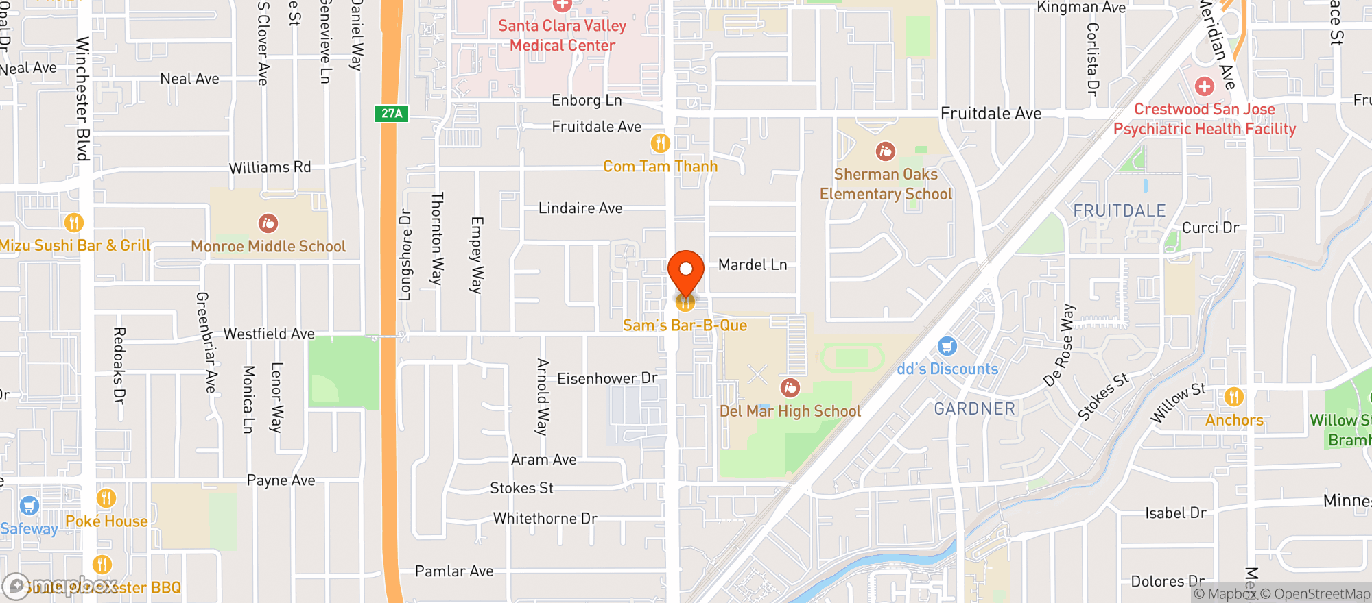 Map showing Sams Barbque