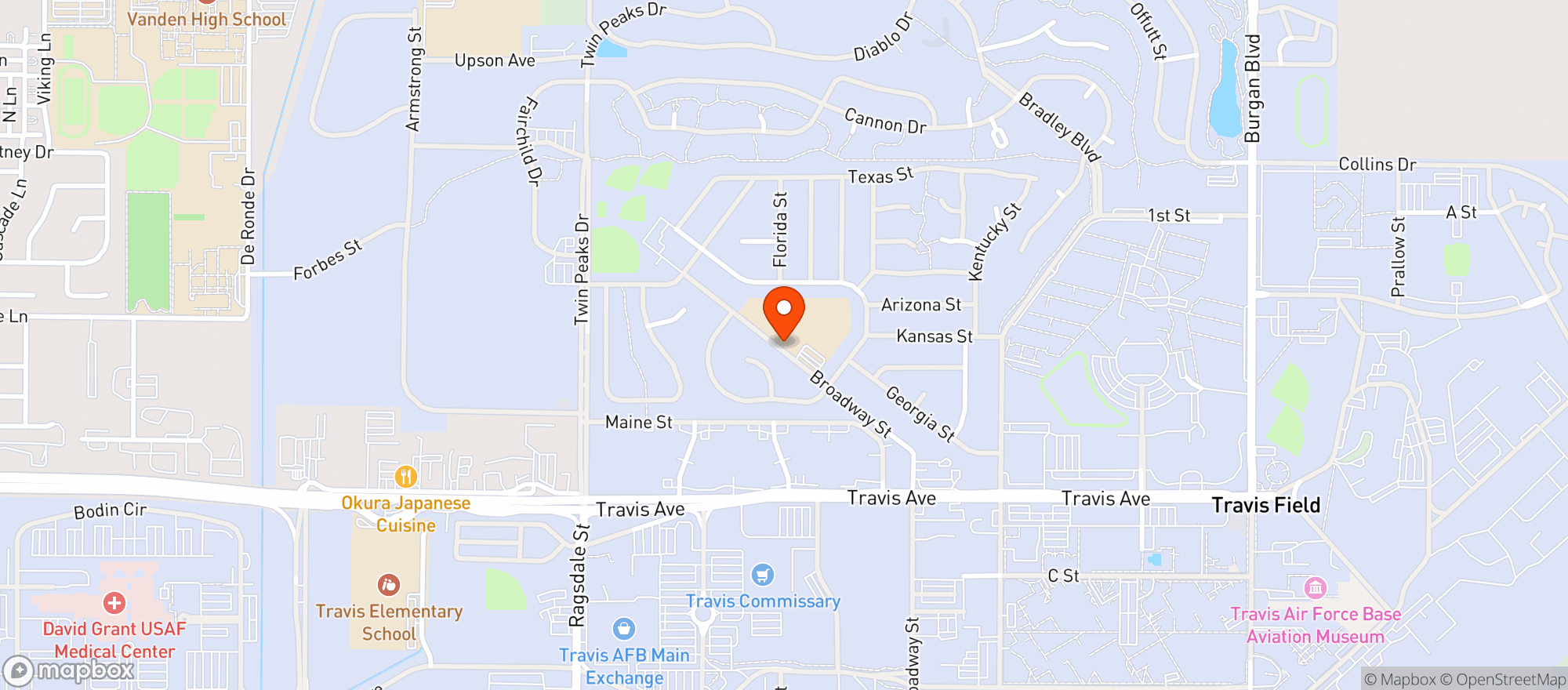 Map showing Travis Express Gas Station