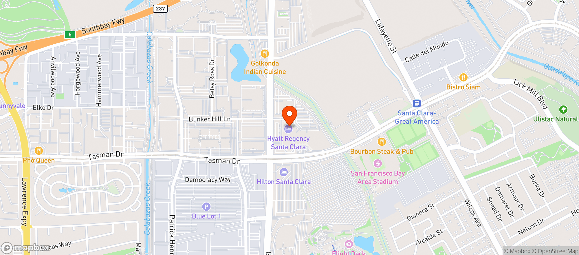 Map showing Hyatt Regency Santa Clara
