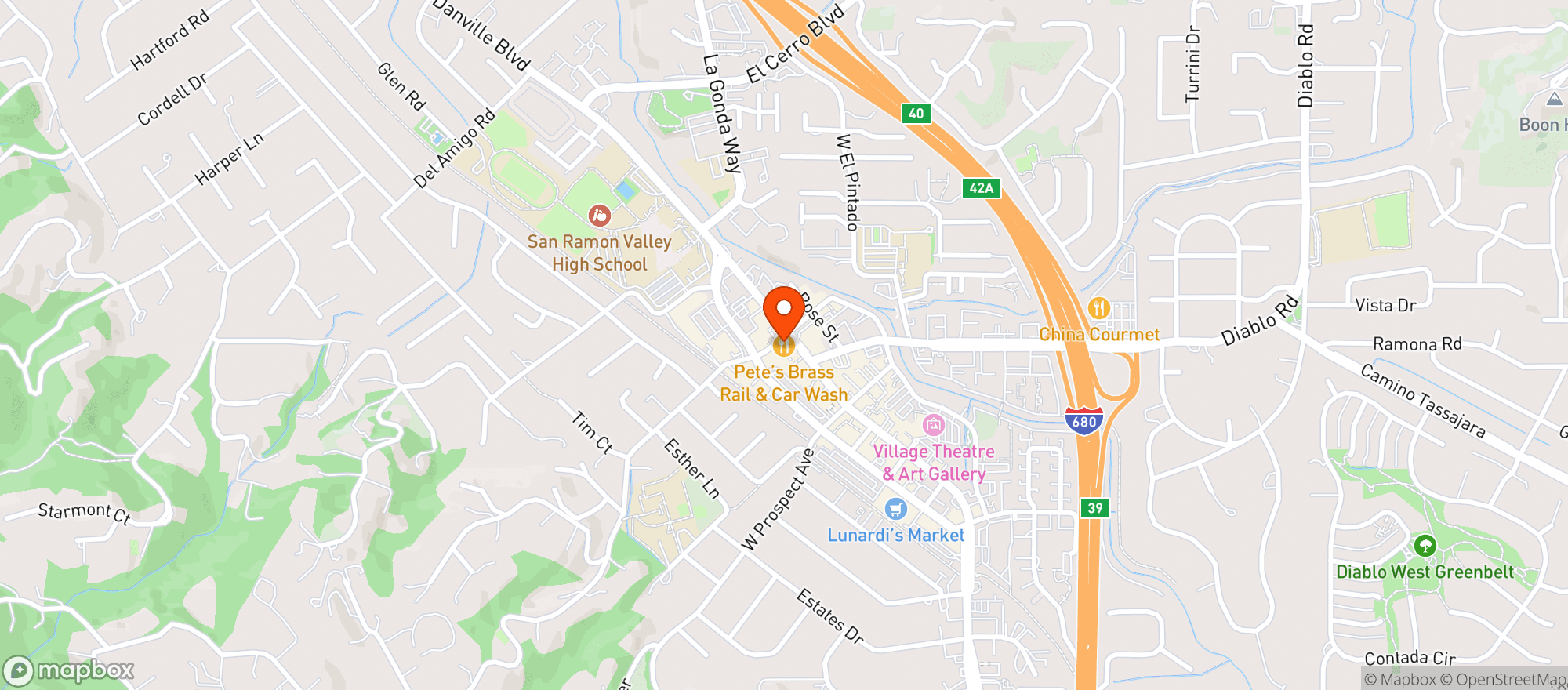 Map showing Pete's Brass Rail & Car Wash
