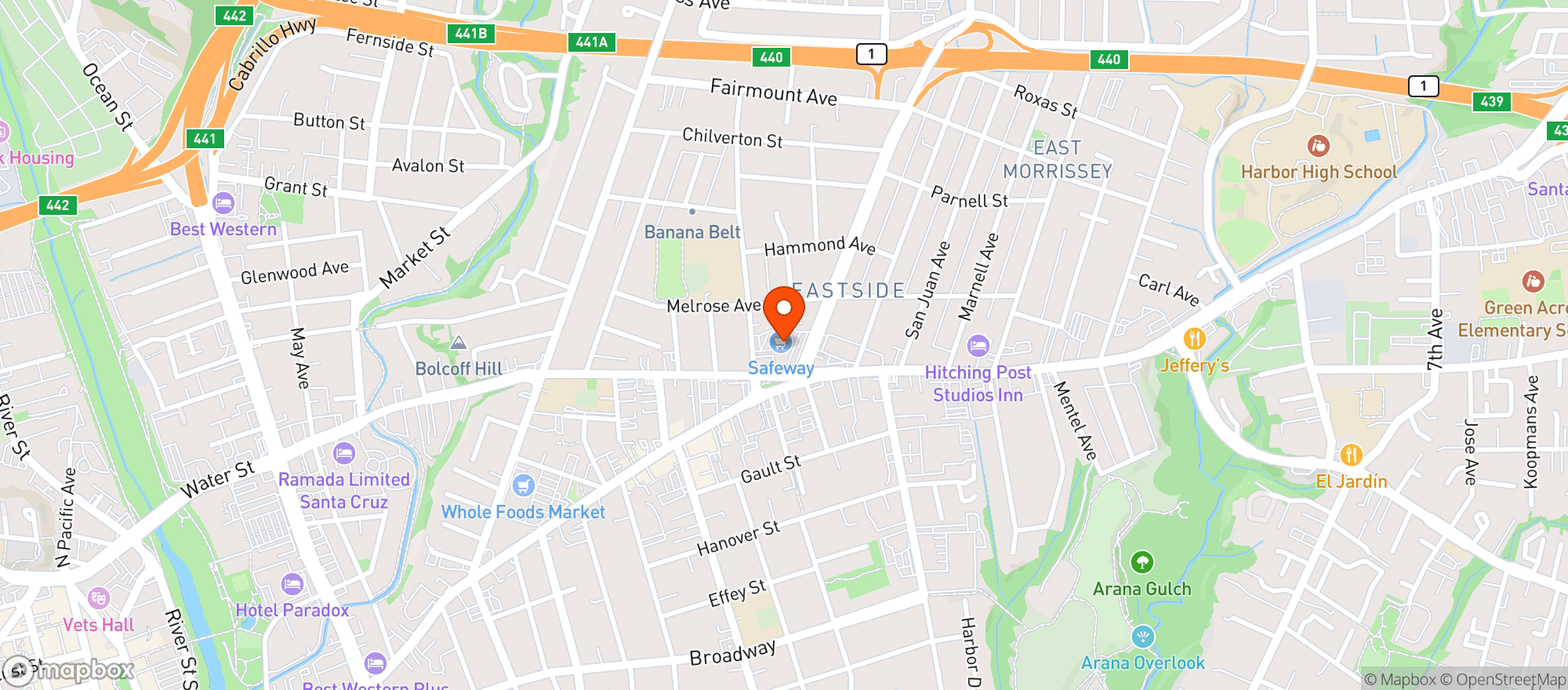 Map showing Safeway - Santa Cruz
