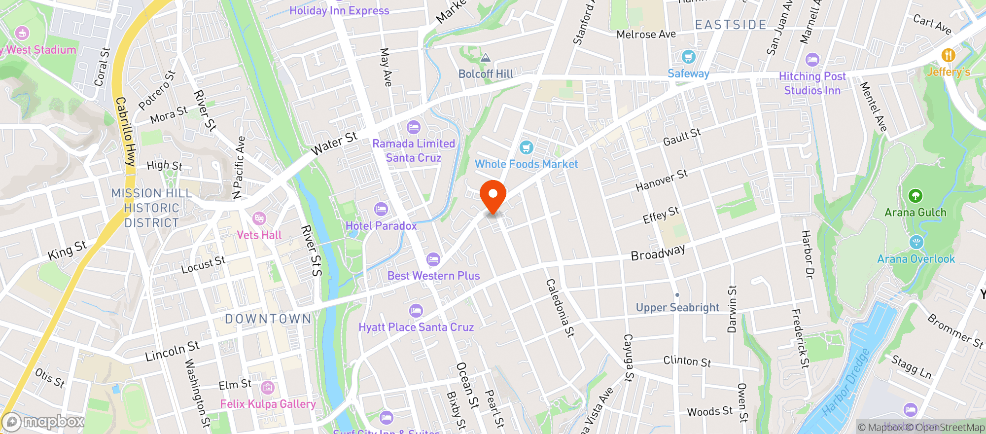 Map showing Shopper's Corner - Santa Cruz