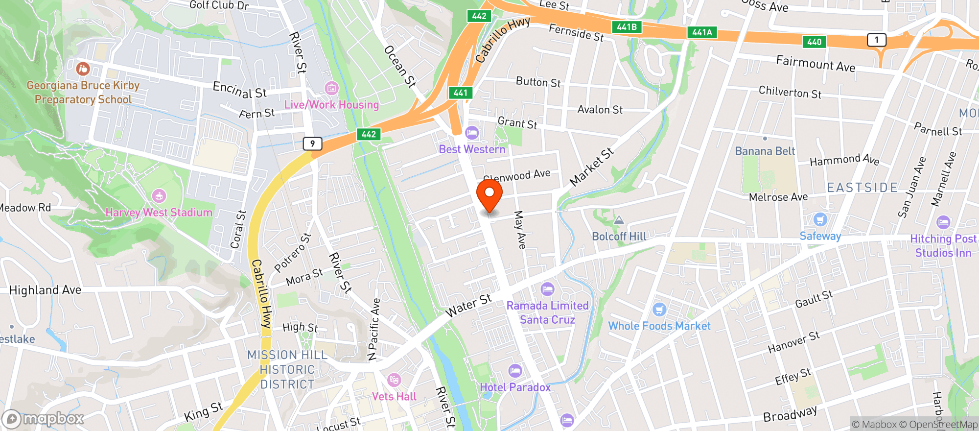 Map showing Ohana Cannabis - Santa Cruz