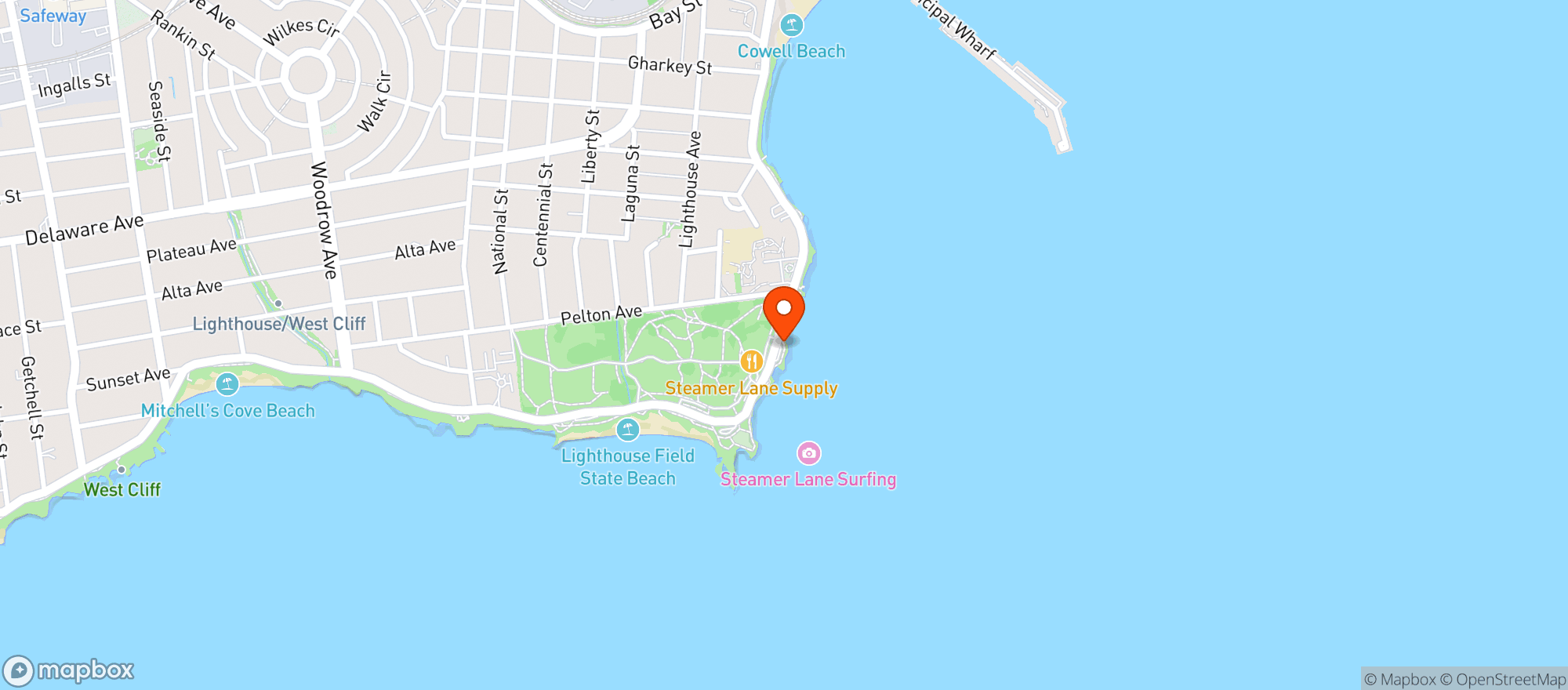 Map showing Steamer Lane Supply Company LLC - Santa Cruz