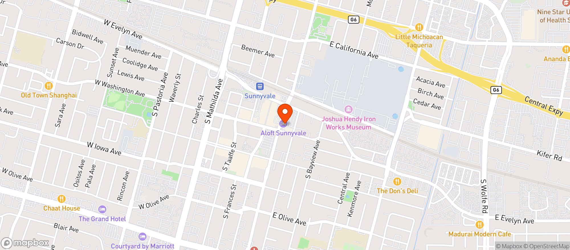 Map showing Aloft Hotels