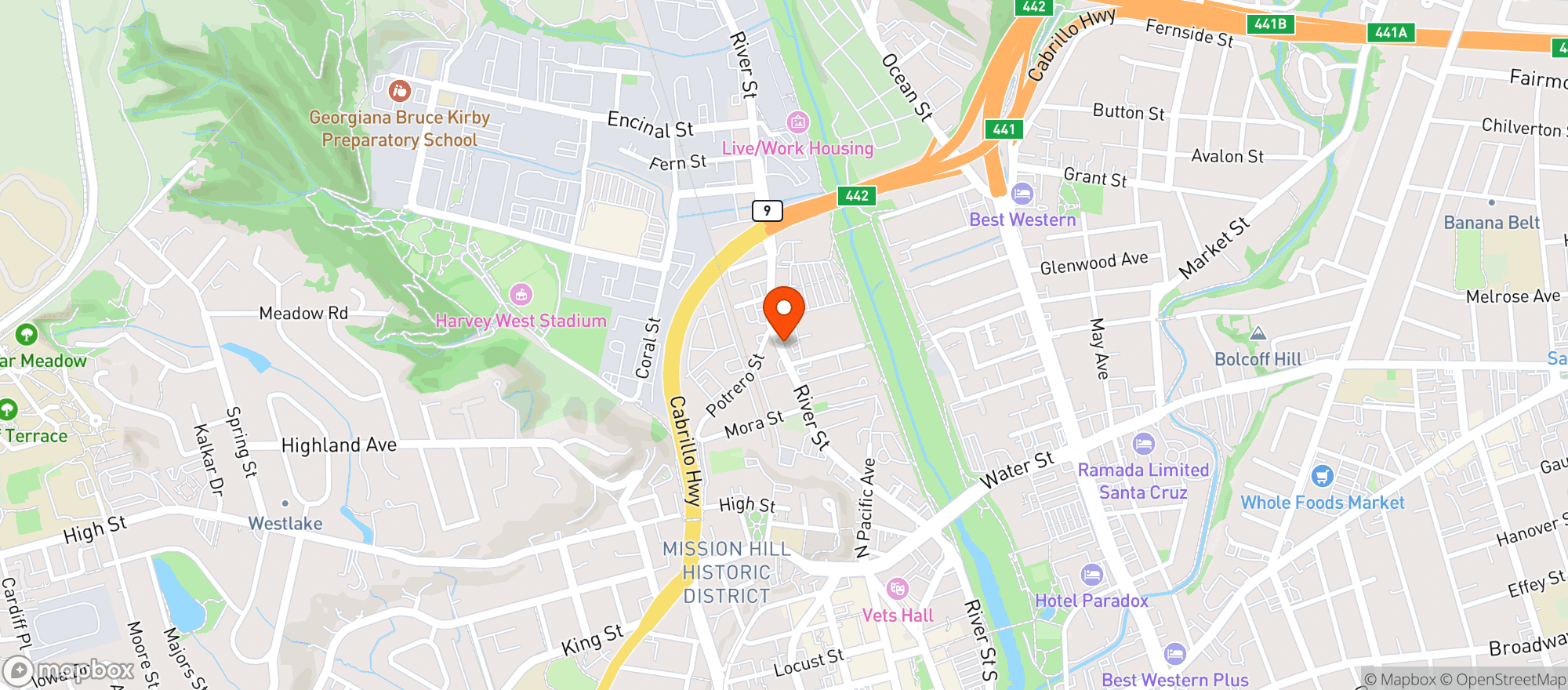 Map showing World Market Santa Cruz
