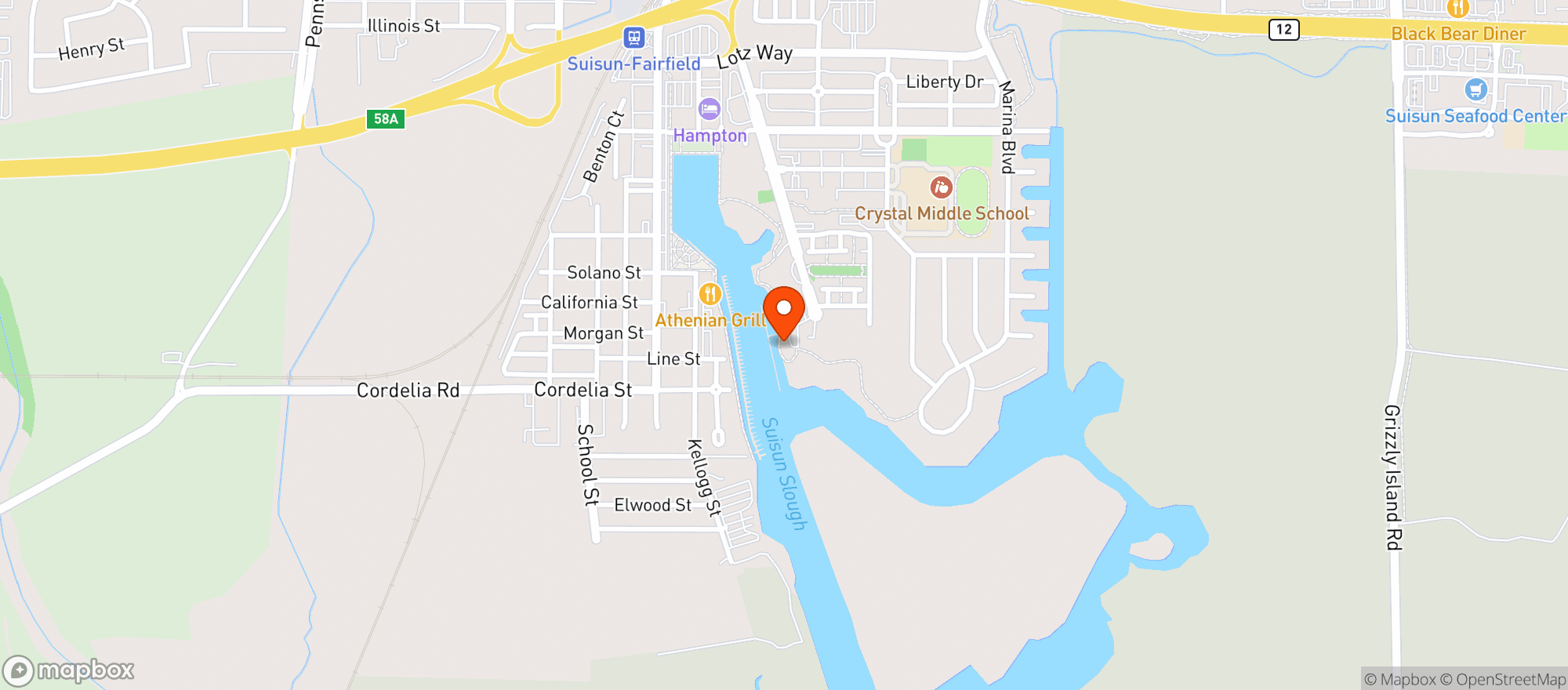 Map showing Solano Yacht Club