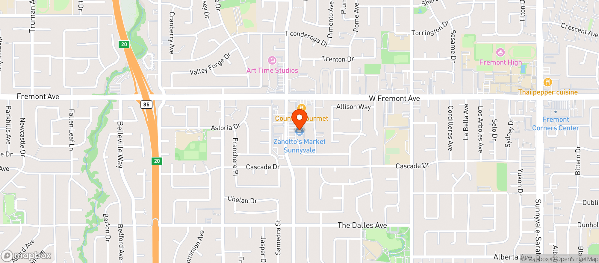 Map showing Zanotto's - Sunnyvale