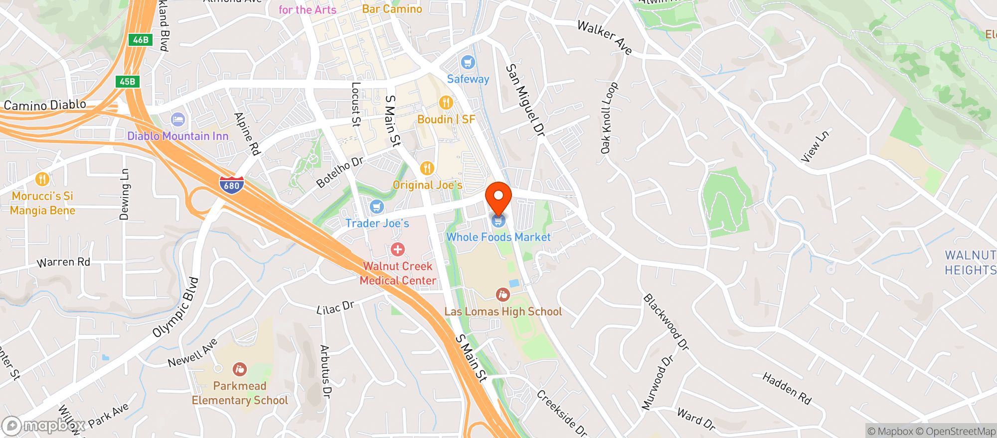 Map showing Whole Foods Market - Walnut Creek