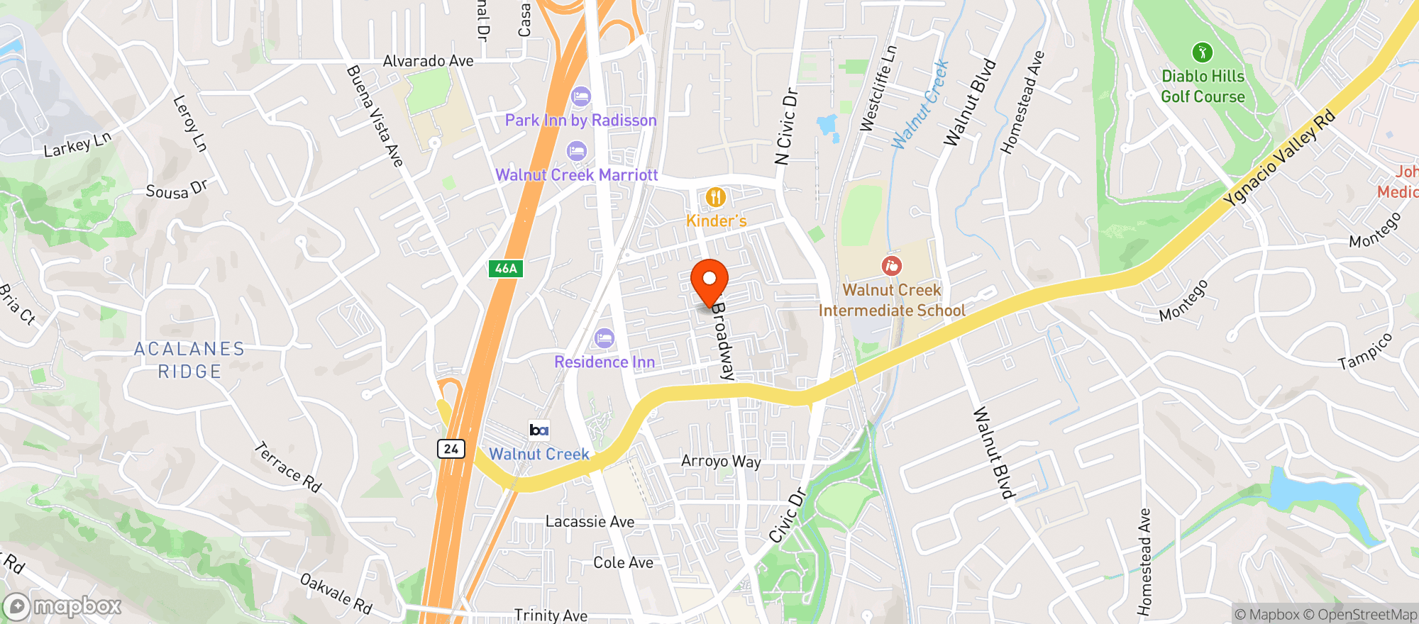 Map showing Pinky's Pizza & Pub - Walnut Creek
