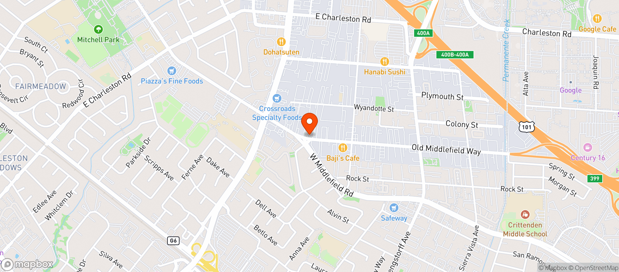 Map showing Freds Place