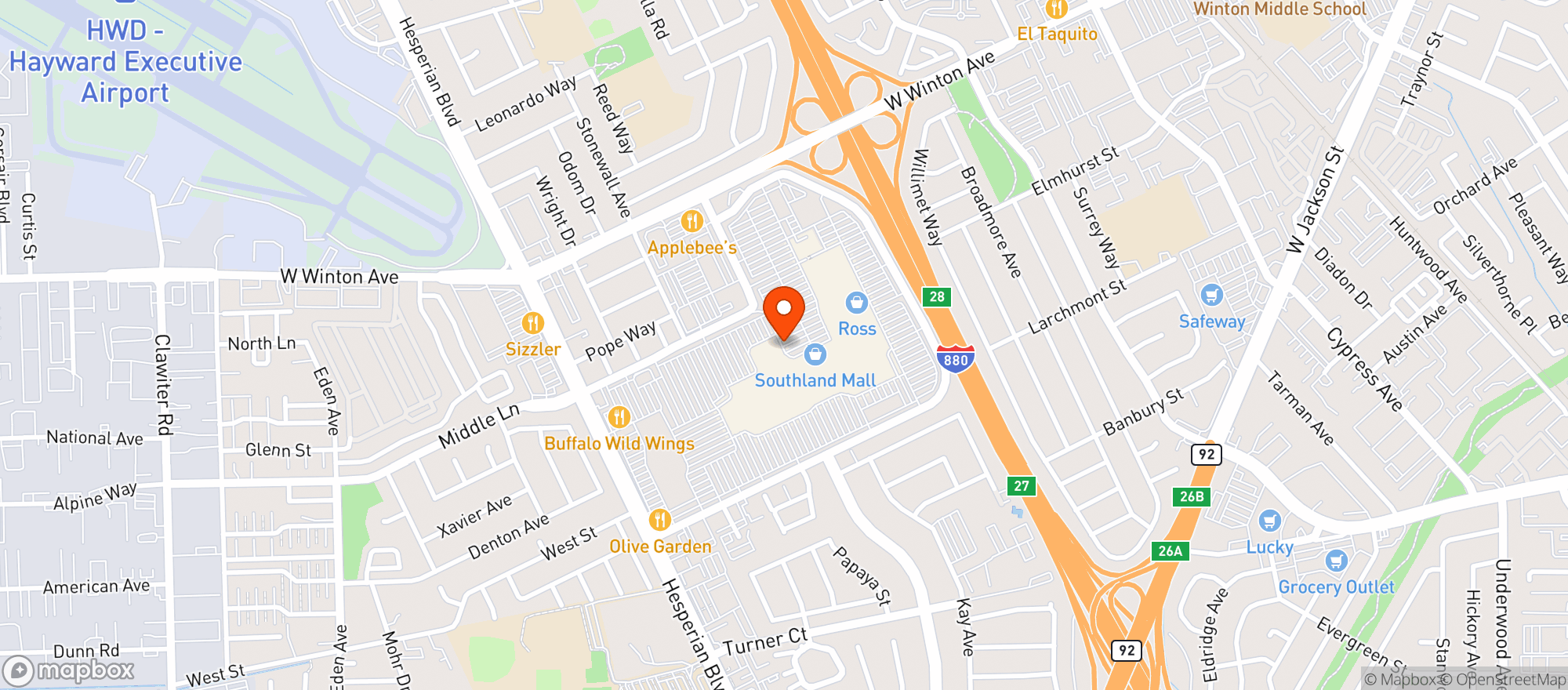 Map showing Illegal Burger- Hayward