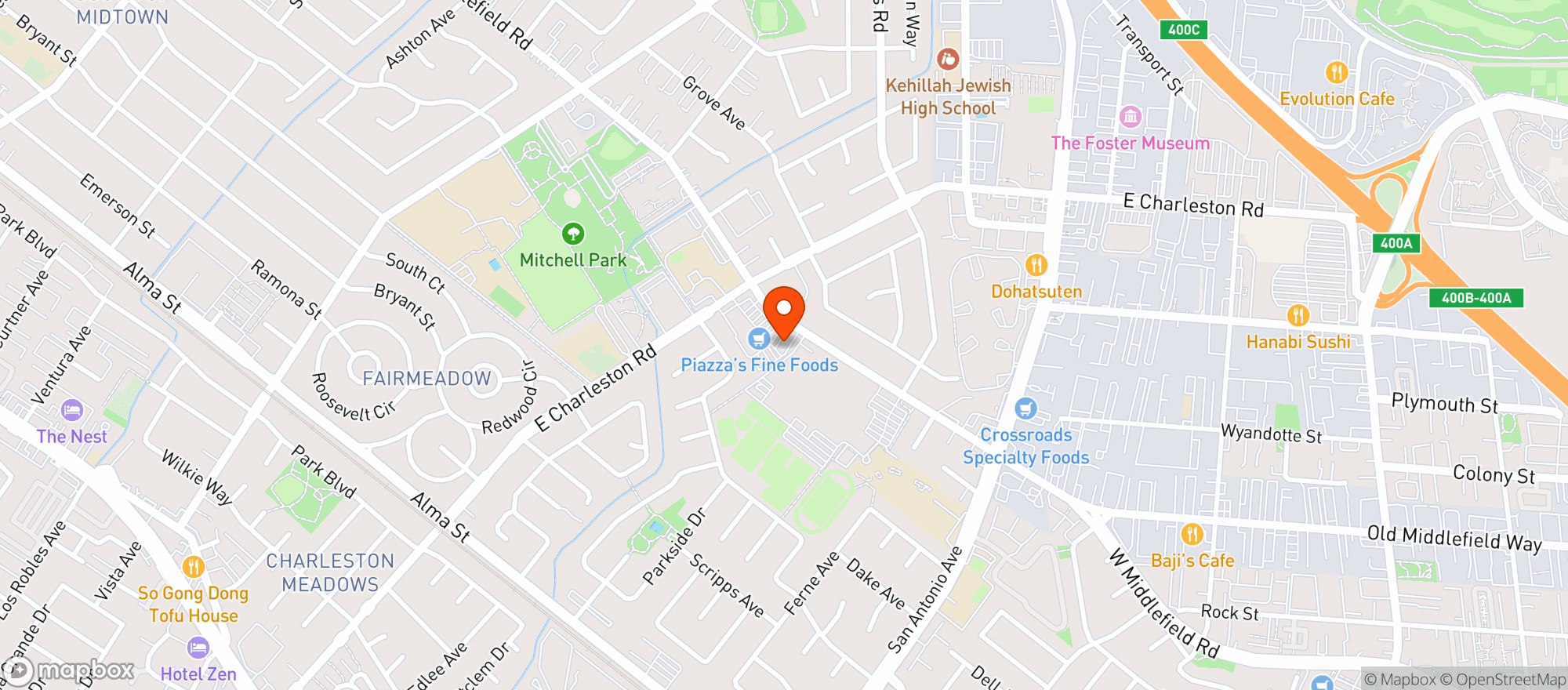 Map showing Piazzas Fine Foods - Palo Alto - 00100010668