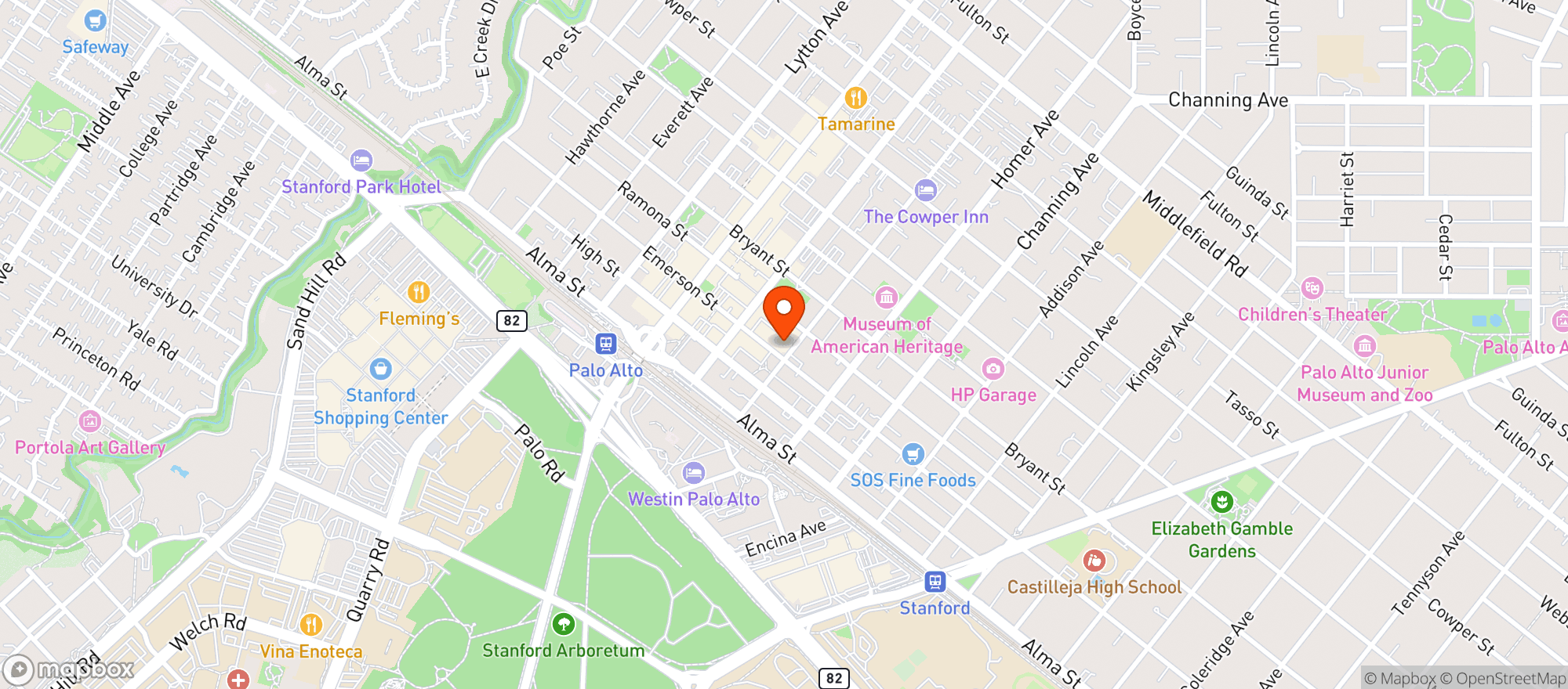 Map showing Pizzeria Delfina - Palo Alto