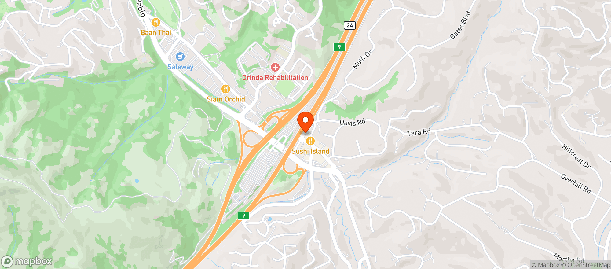Map showing Casa Orinda Restaurant