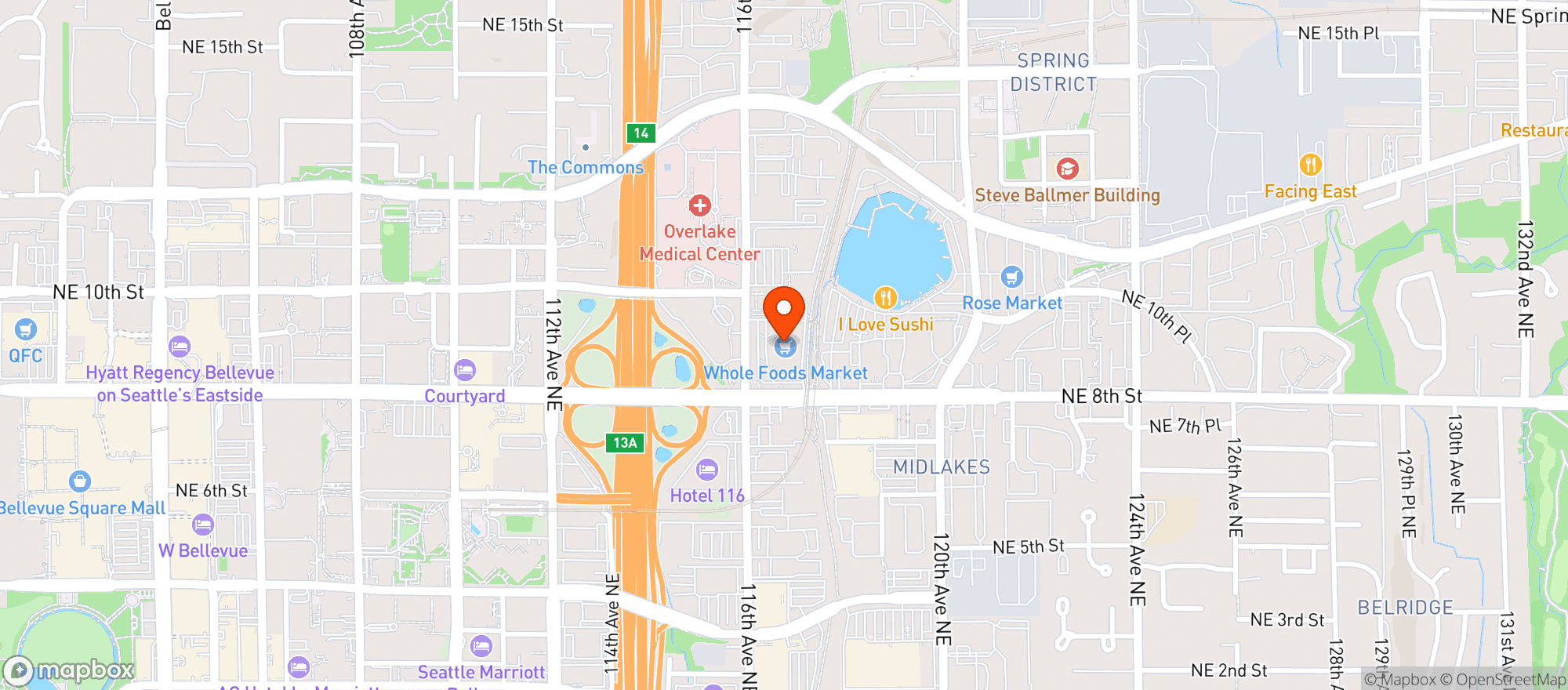Map showing Whole Foods Market - Bellevue