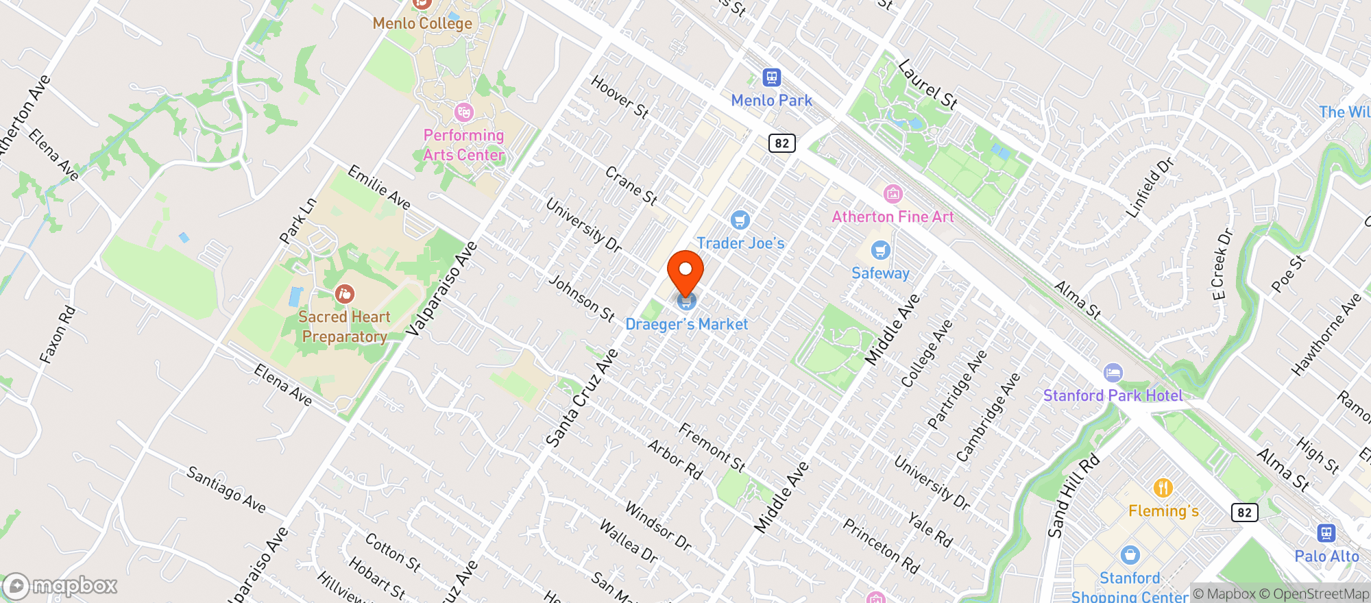 Map showing Draeger's Market (Menlo Park)