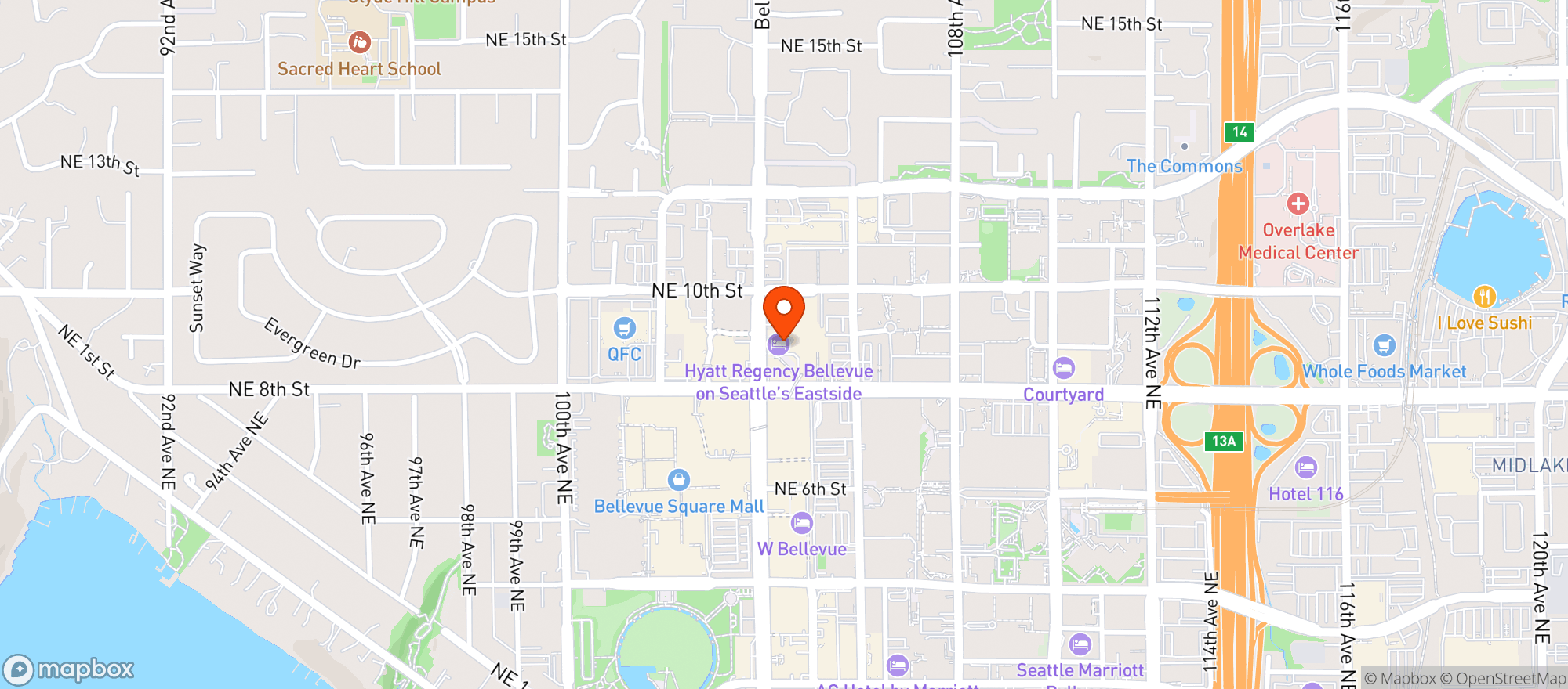 Map showing Hyatt Regency Bellevue