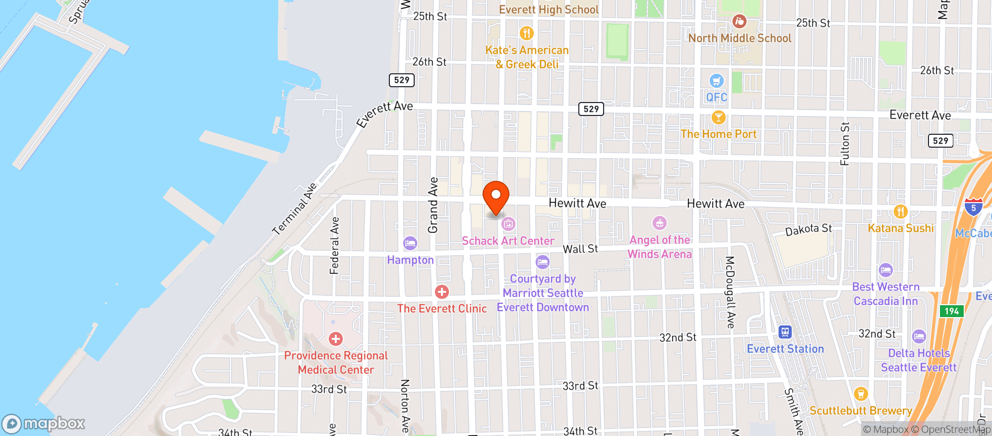 Map showing Cafe Wylde - Everett