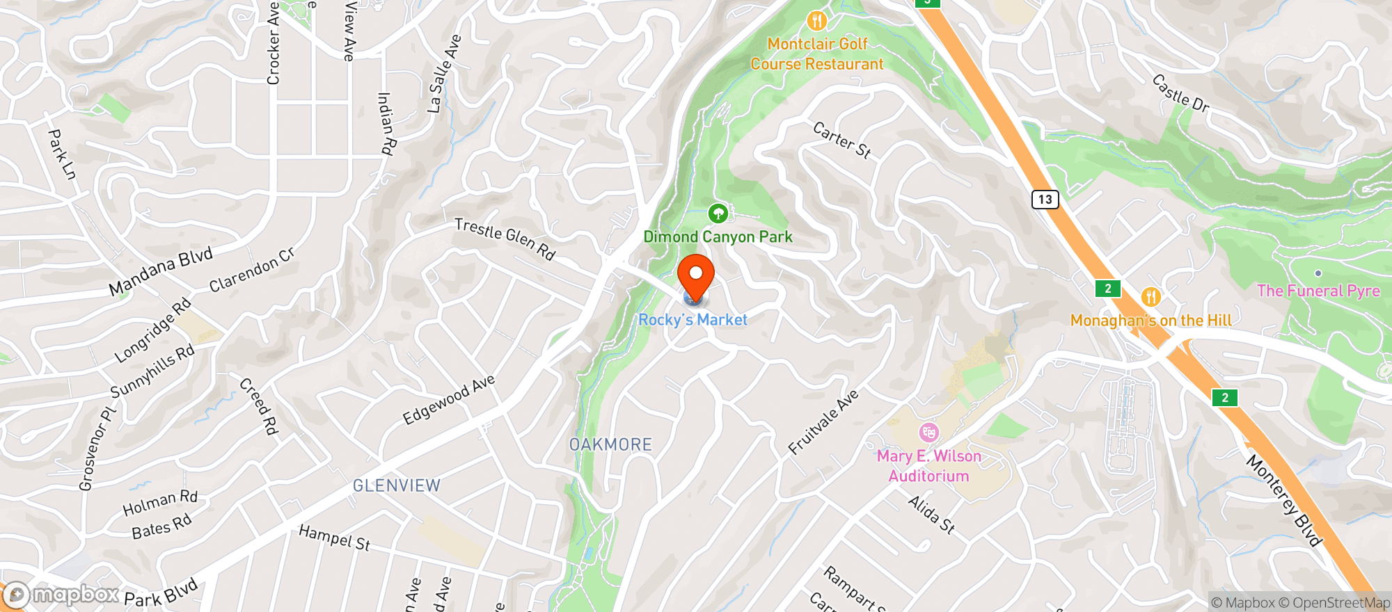 Map showing Rocky's Market - Oakland