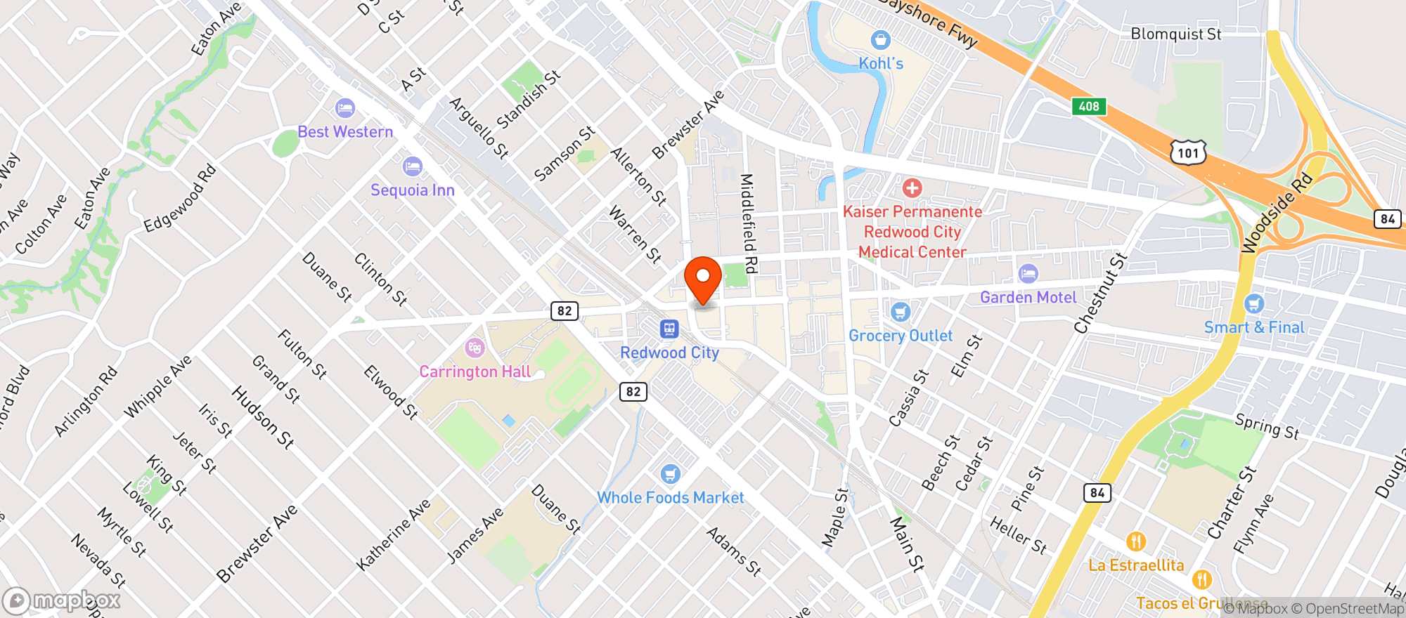 Map showing Redwood Market - Redwood City