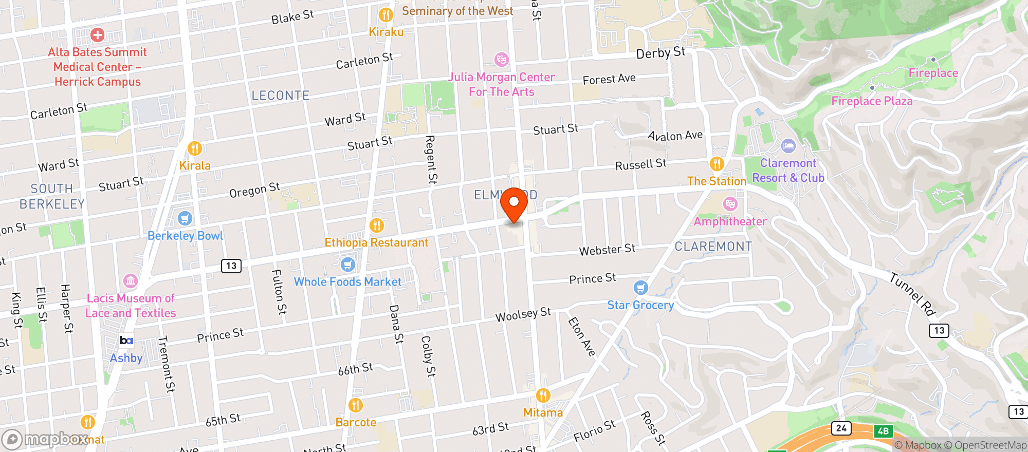 Map showing berkeley organic market&deli - Berkeley