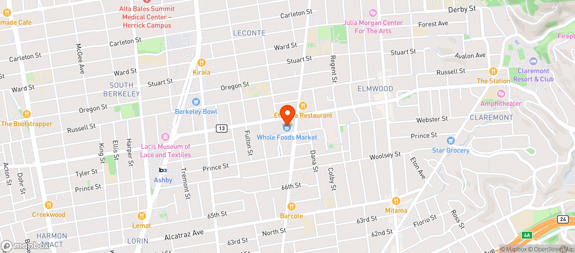 Map showing Whole Foods Market - Berkeley