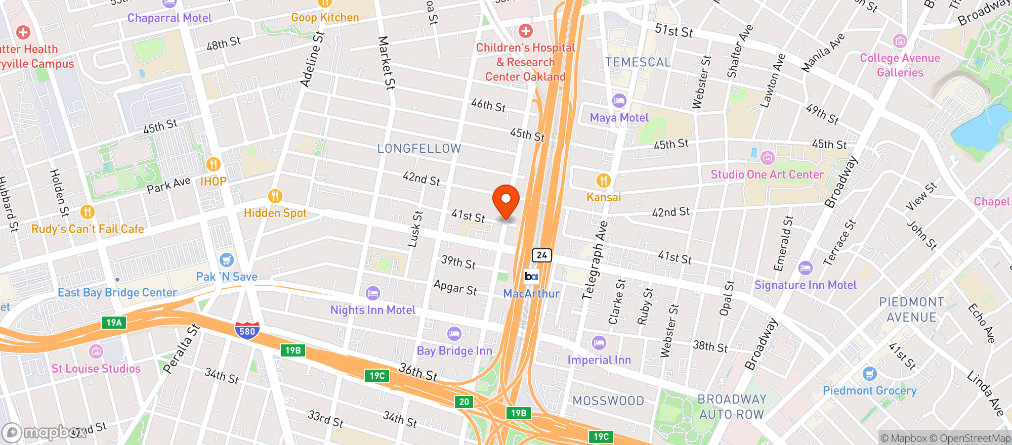 Map showing Arthur Mac's Tap and Snack- Oakland