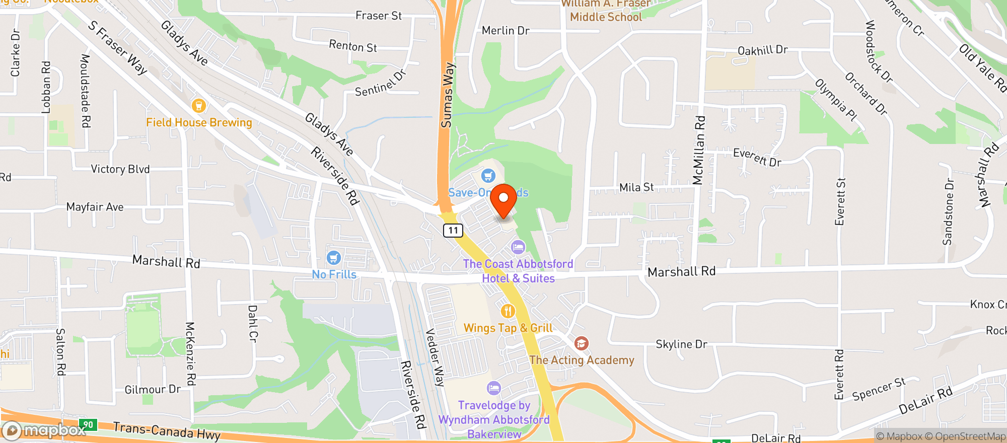 Map showing BCLIQUOR Abbotsford Village
