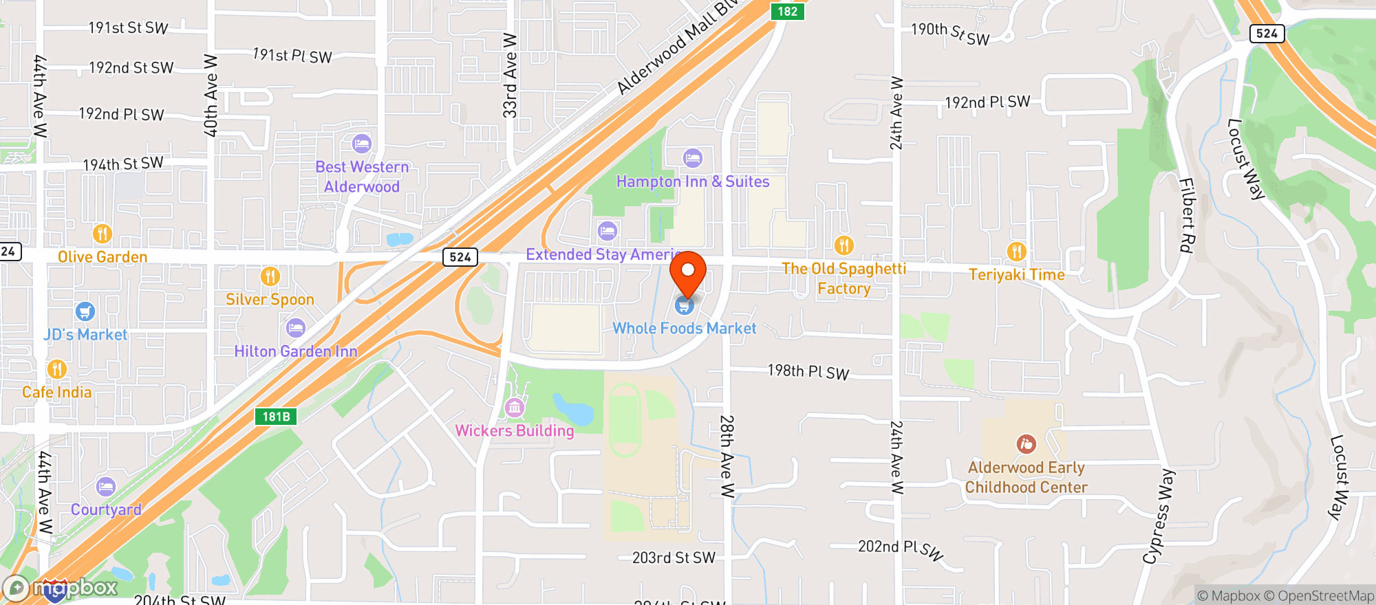Map showing Whole Foods Market - Lynnwood
