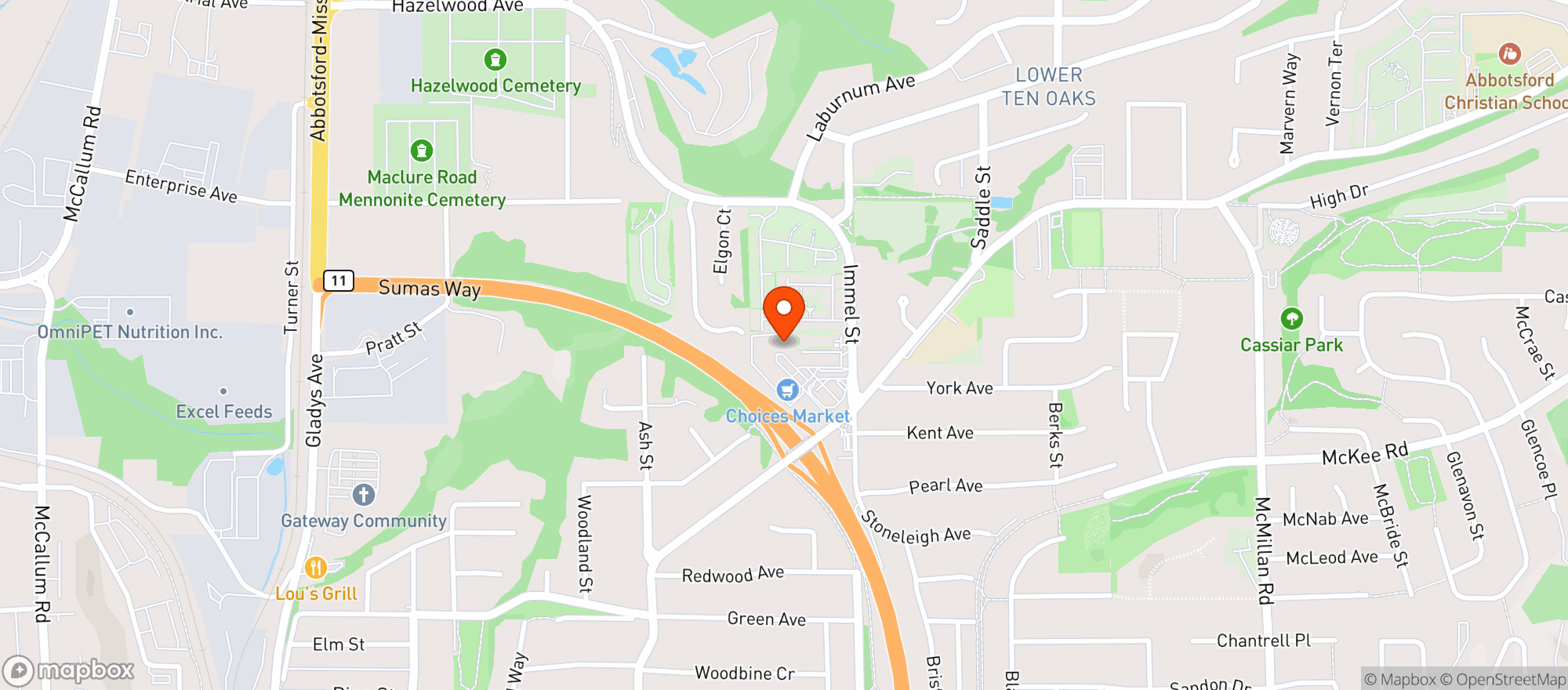 Map showing Choices Market Abbotsford