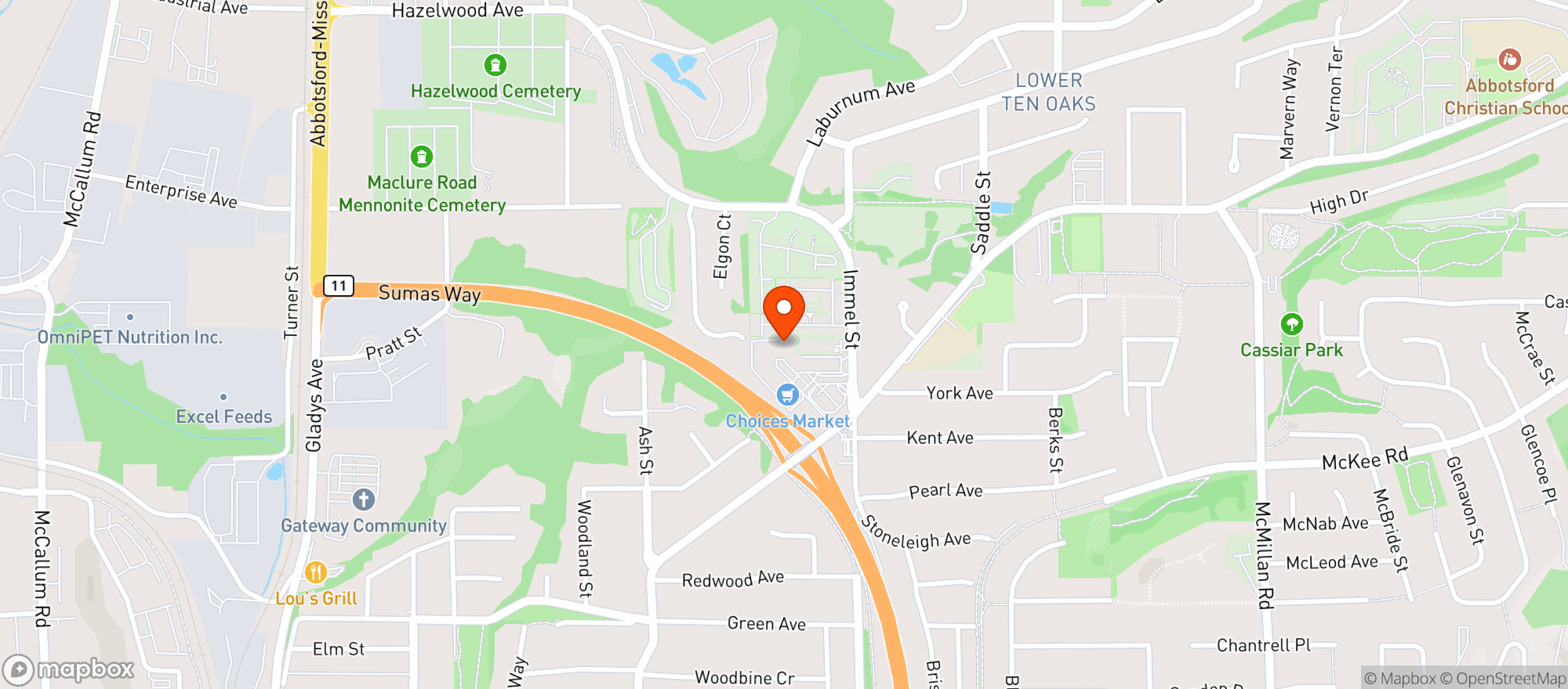Map showing Clayburn Liquor Store