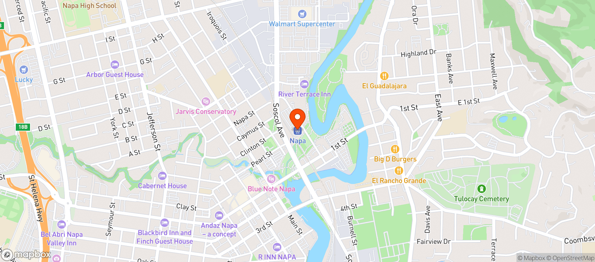 Map showing Napa Valley Wine Train