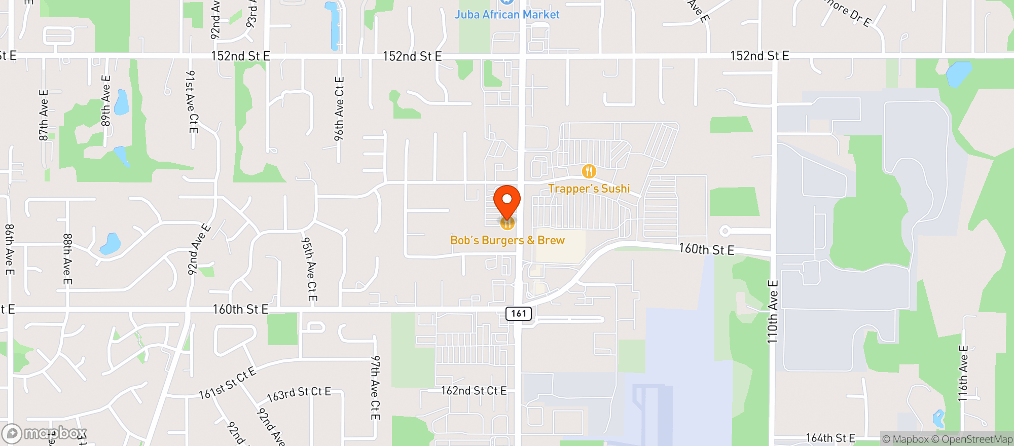 Map showing Bobs Burgers & Brew