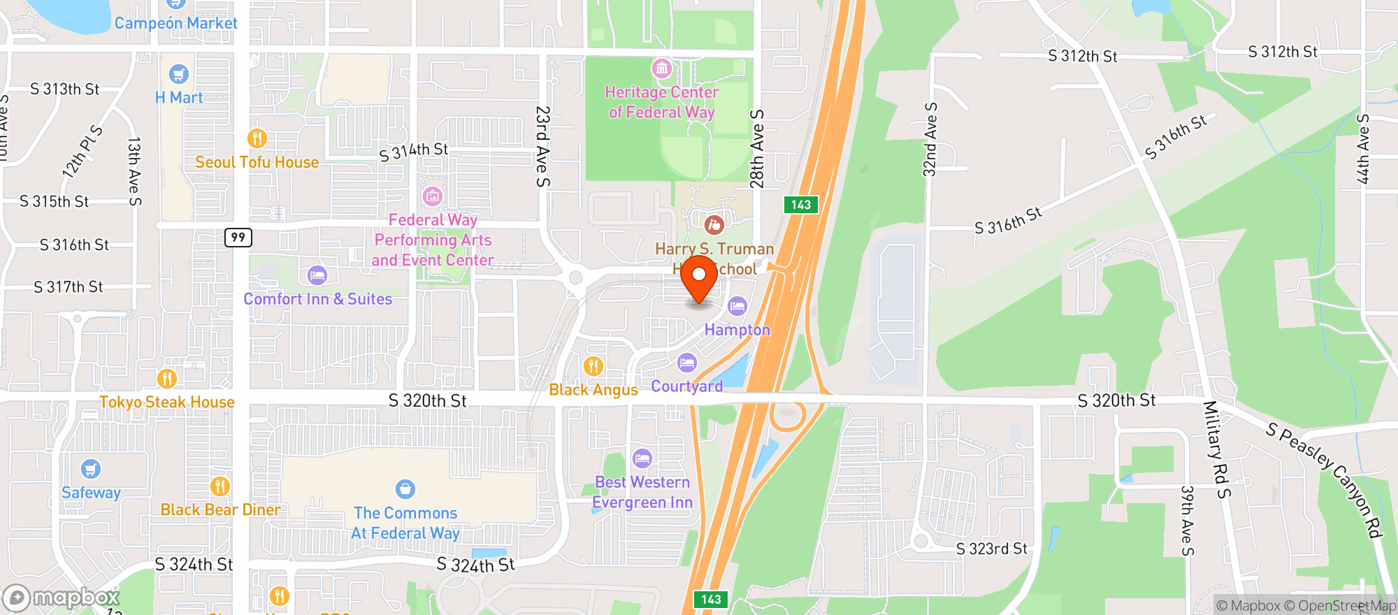 Map showing MARLENE'S MARKET & DELI (FEDERAL WAY)