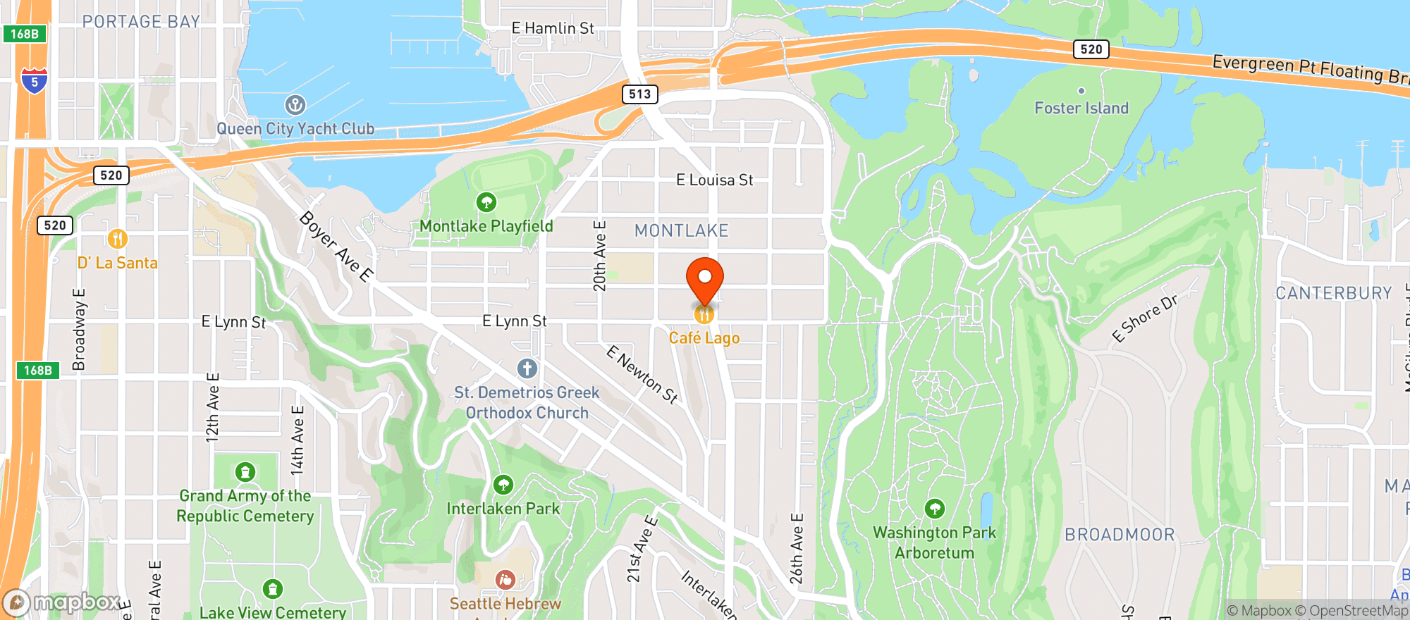 Map showing Cafe Lago