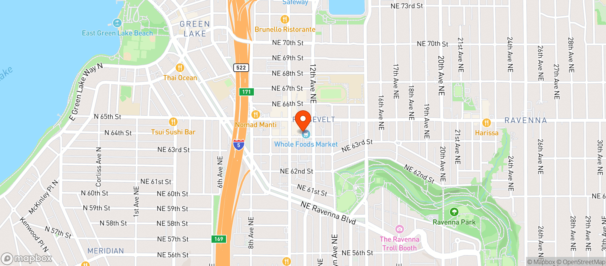 Map showing Whole Foods Market - Roosevelt Square