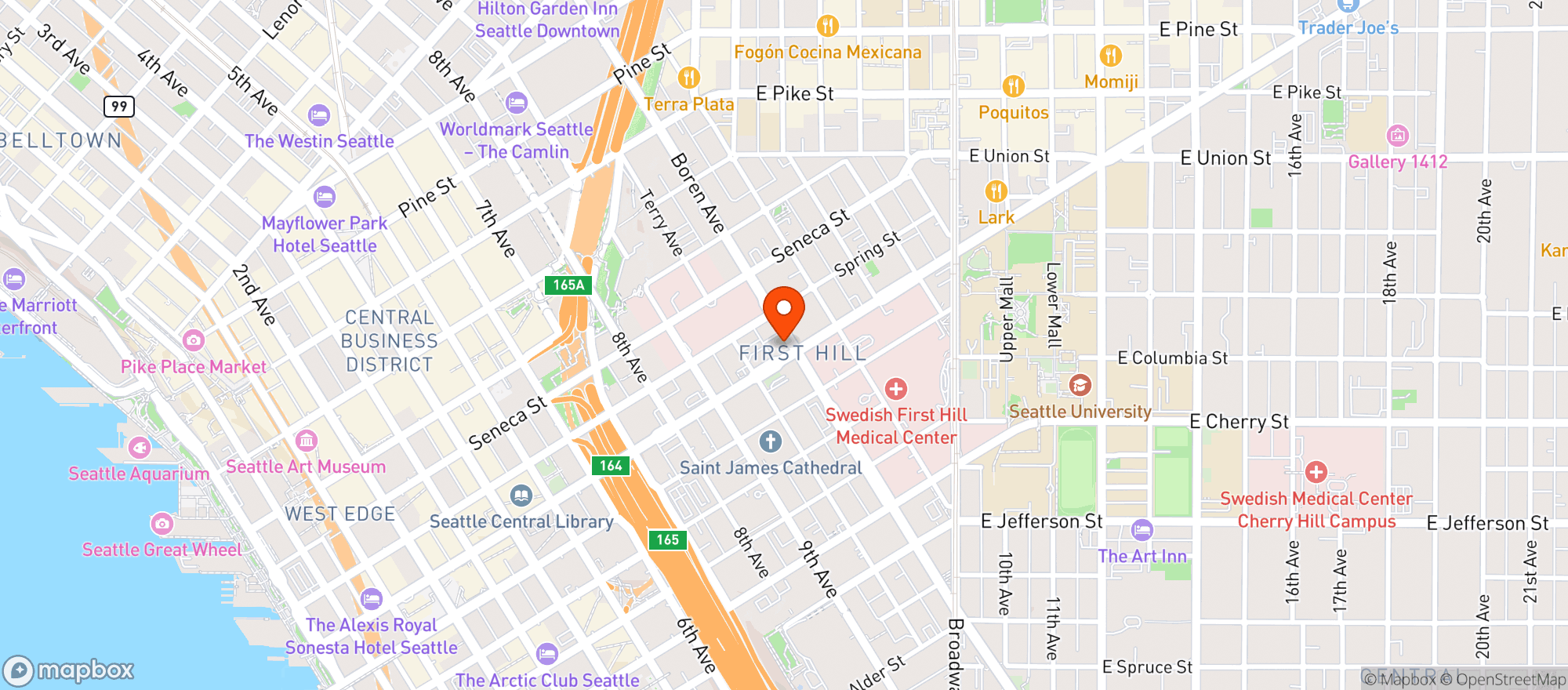 Map showing The Hideout