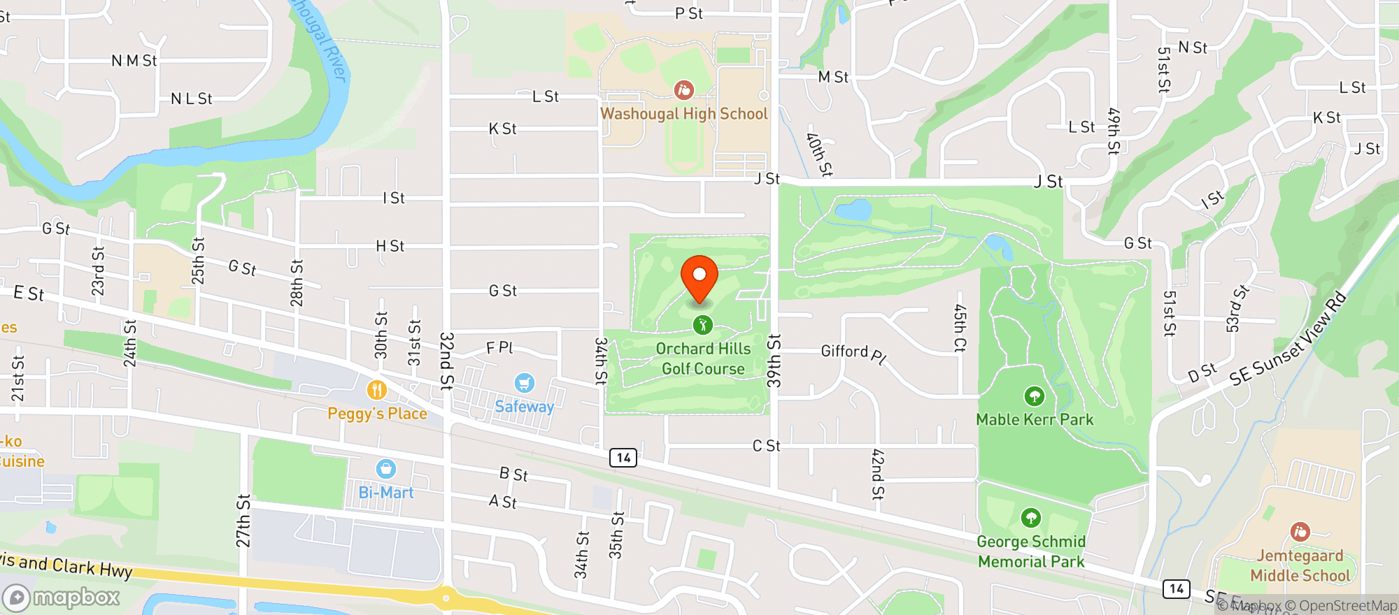 Map showing Orchard Hills Country Club