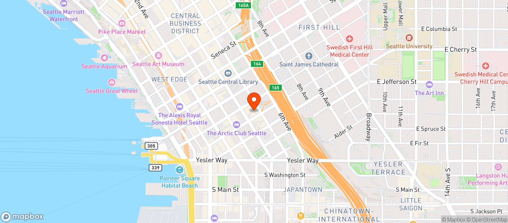 Map showing Columbia Tower Club