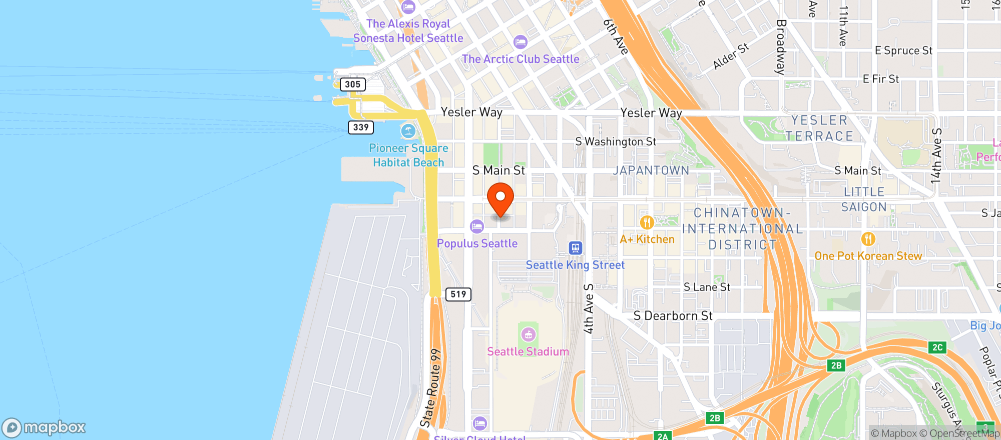 Map showing Taylor Shellfish Pioneer Square