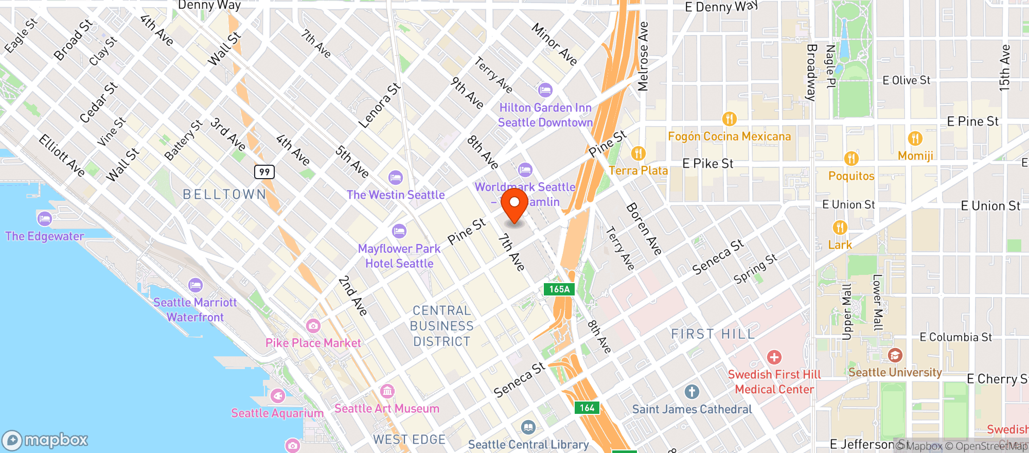 Map showing Grand Hyatt Seattle