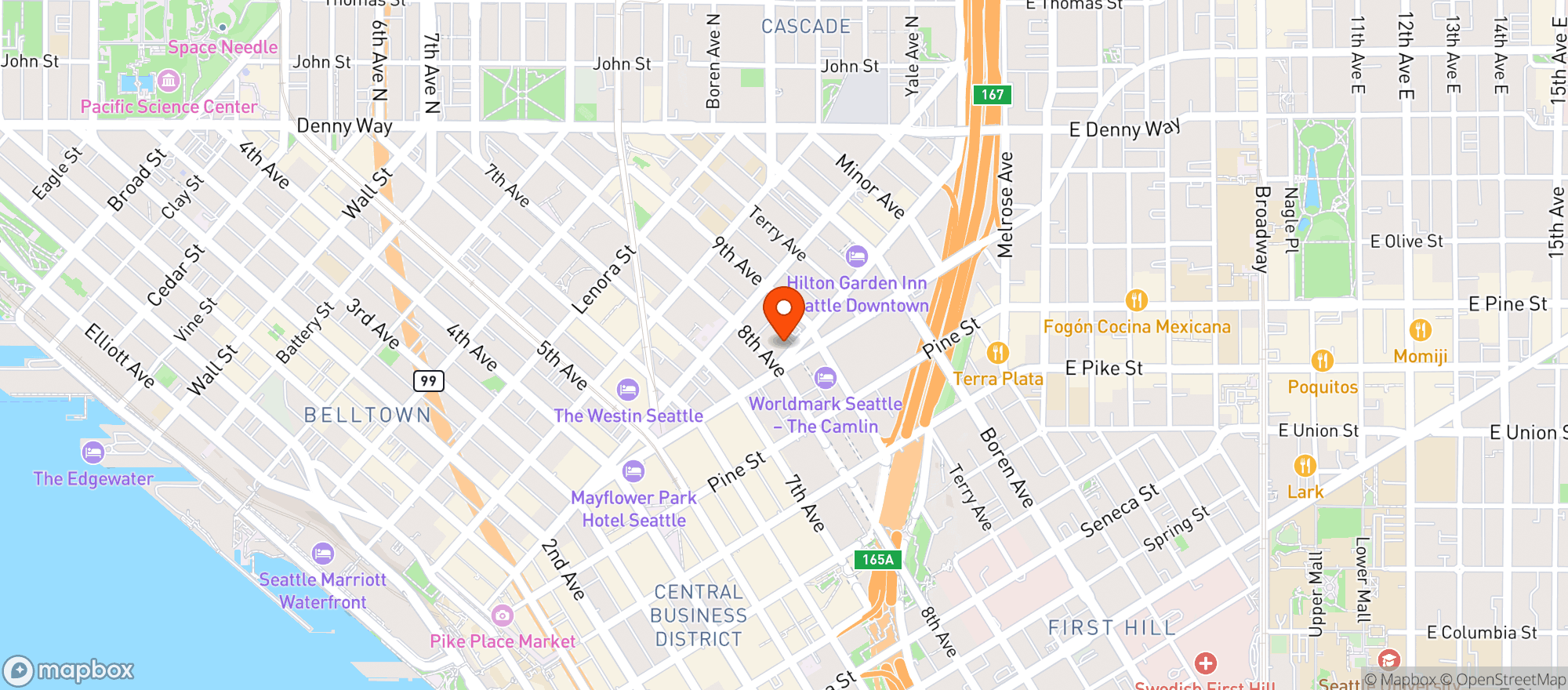 Map showing Hyatt Regency Seattle