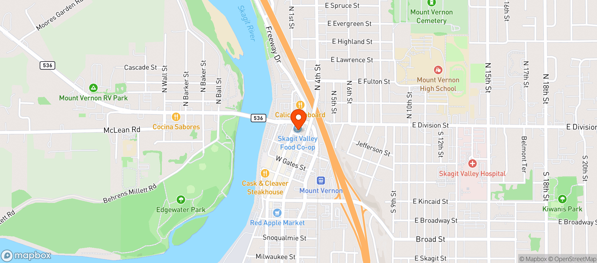 Map showing Skagit Valley Food Co-Op