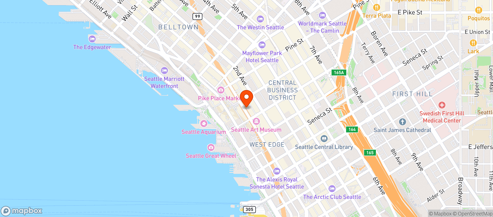 Map showing Kushklub Munchies And More - Seattle - 1St Avenue
