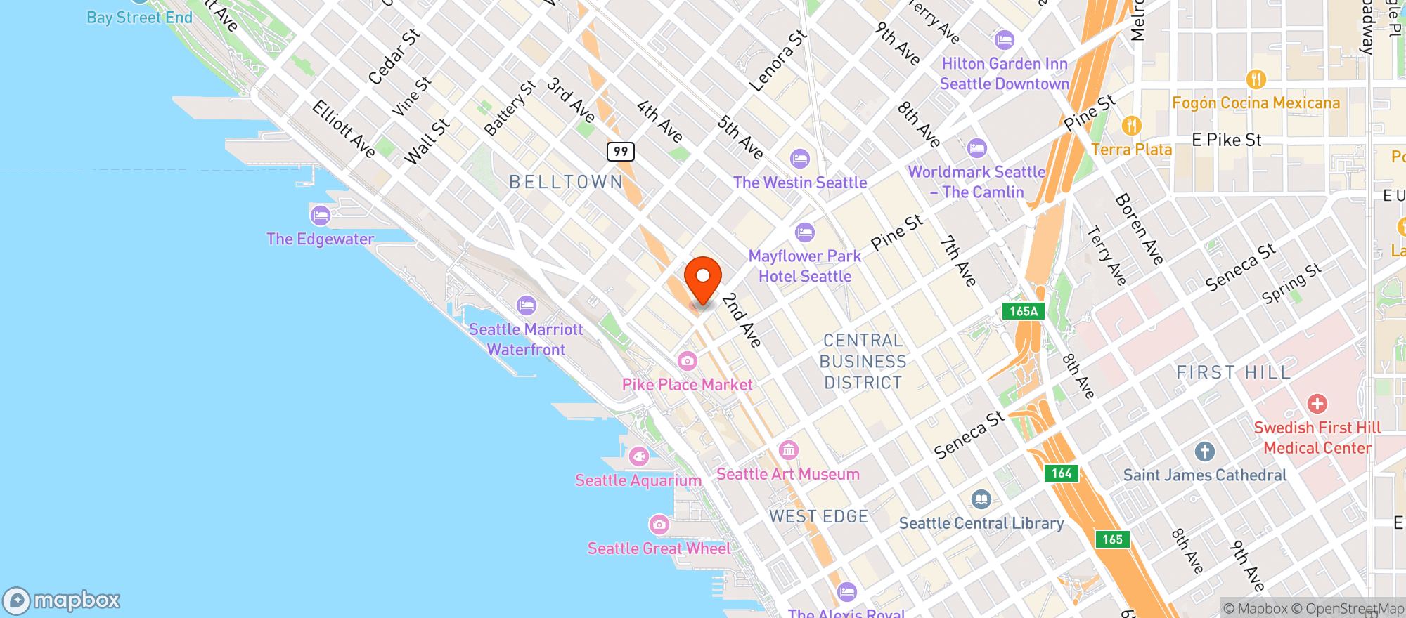 Map showing Thompson Seattle Hotel